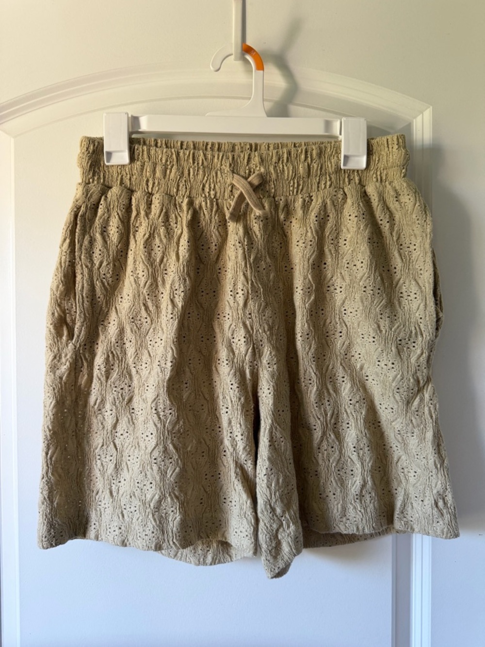 Zara Beige Eyelet Lacy Drawstring Fairy Shorts